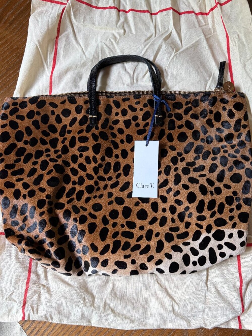 NWT Clare V Cheetah Print Pony Hair Tote Bag